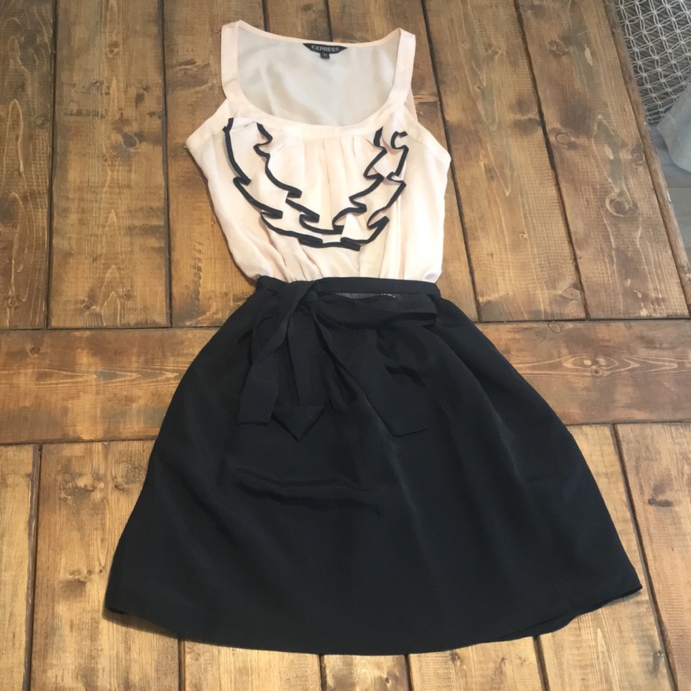 Express ruffle blush and black dress
